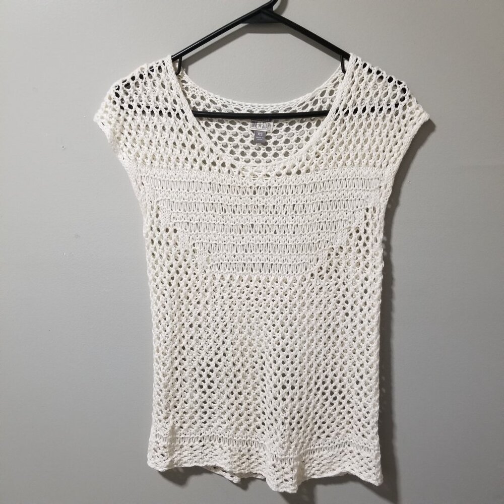 Converse All Star Crochet Top Womens XS White Short Sleeve Open See Through